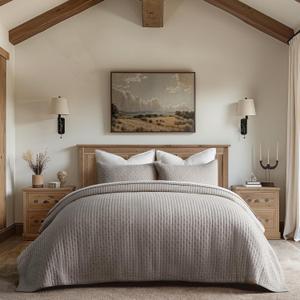 EVERGRACE Cross Stitch Pre-Washed Cotton Quilt Bedding Set Queen Size, Oversized 3 Pieces Lightweight Bedspread Coverlet for All Season, with 2 Matching Shams, Taupe, 92"x96" (FULL/QUEEN (92" x 96"))
