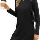 Womens Long Sleeve Dress Casual V Neck T-Shirt Dress Side Slit Loose Fit Fall Fashion Travel Airport Outfits (Large, Black)