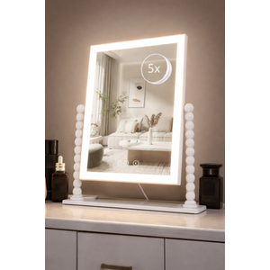 Lighted Makeup Mirror, 17.3" x 13" Hollywood Vanity Mirror with Lights, Three Color Lighting Modes, and 5X Magnification Mirror, Smart Touch Control, 360Rotation (White,Gift Box)