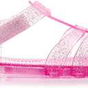 Toddler Sandals Jelly Shoes Girls Unisex Boy Flat Retro Slides Clear Kids Water Slippers Slingback Summer Beach Size 8 Adjustable Buckle Glitter Dress Soft (Pink)