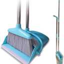 Broom and Dustpan Set Lightweight Upright Lobby Broom and Dust Pan Combo with Long Handle Outdoor Indoor for Home Kitchen Room Office (Blue)