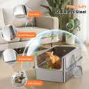Stainless Steel Litter Box with Metal Lid and Scoop - Enclosed Metal Litter Box for Large Cats, Rust-Resistant, Odor-Control, Easy to Clean, Durable & Long-Lasting with Round Edge (XL)