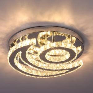 CXGLEAMING 15.7" Modern Crystal Chandelier Dimmable Ceiling Light Fixture Moon Shape LED Flush Mount Chandeliers for Bedroom Living Room Dining Room (Remote Control)