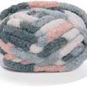 Chunky Knit Chenille Yarn for Hand Knitting Blankets, Super Soft Big Jumbo Blanket Yarn, Pink White Grey