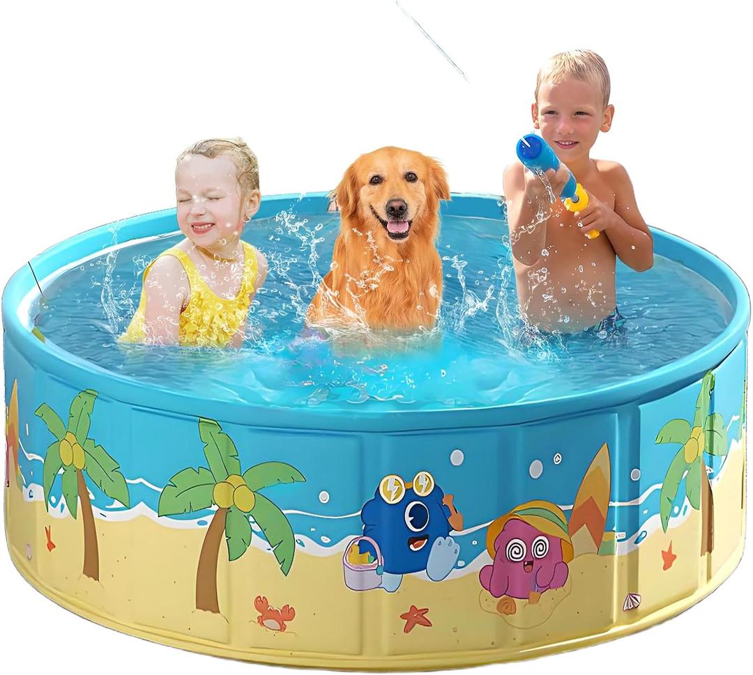 Foldable Swimming Pool for Kids 62.9"x17.7" Hard Plastic Portable Dog Pool Anti-Slip Collapsible Pets Bathtub Kiddie Pool Indoor Outdoor Backyard (JellieMons 63'')