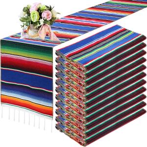 Tegeme 12 Pcs Mexican Table Runners 14 x 84 Inch Mexican Serape Table Runner Decor Blanket Fringe Cotton Table Runner Decoration for Cinco De Mayo Party Wedding(Elegant Style)
