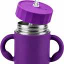 12oz Kids Stainless Steel Water Bottle, Spill Proof Insulated Stainless Steel Sippy Cup with Straw & Handles, Stainless Steel Toddler Cups with Silicone Sleeve, Great for Travel - Purple
