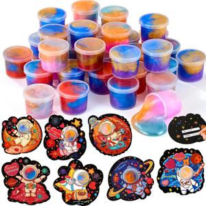 28 Pack Valentines Day Gifts for Kids Classroom - Galaxy Slime with Valentines Day Cards for Kids School, Valentine Classroom Exchange Prizes, Party Favors, Non Candy Gift Exchange