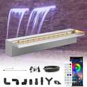 LONGRUN Waterfall Pool Fountain, Updated 5.9'' Wider Open Lip Stainless Steel Waterfall Spillway, Decorative Water Feature for Swimming Pools, Koi Ponds, Spa & Garden - 23.6'' (23.6" Regular (Remote & APP Control))