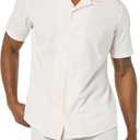 Men's Vacation Cotton Button-Down Short Sleeve Resort Shirt (X-Large, Pink)