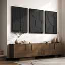 Large 3D Textured Framed Black Abstract Wall Art for Living Room, 3 piece Modern Minimalist Geometric Texture Artwork for Walls, Sandstone Art Pictures for Bedroom Hallway Office Wall Decor 24x36 In, 24"w X 36"h X 3pcs