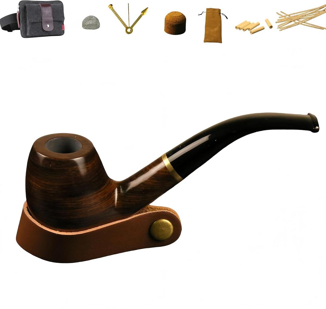 2 x Wooden Tobacco Pipe, Smoking Pipe Set with Black Canvas Waist Pouch, Handmade Wood Tobacco Pipe with Accessories Gift for Pipe SmokingDurable for Beginners.