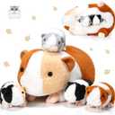 Jenaai 5 Pcs Plush Guinea Pig Stuffed Animals 16 Inch Mama Guinea Pig with 4 Cute Plushie Babies Soft Animals Pillow Gift for Boys Girls Birthday