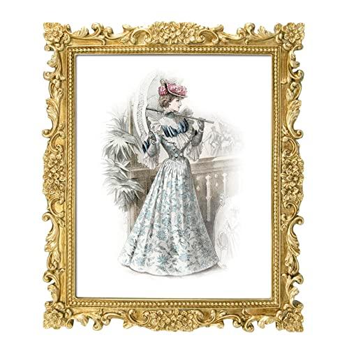 GUOER 8x10 Picture Frames Vintage Photo Frame with Glass Front Antique Picture Frame for Tabletop Wall Hanging (8x10, Shiny Golden)