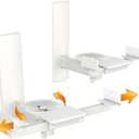 FDM Universal Speaker Wall Mount One Pair of Side Clamping Bookshelf Speaker Mount Bracket with Swivel and Tilt for Sound Speakers (White)