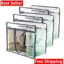 Clear Vinyl Zippered Storage Bags (3Pack) 40L Sturdy Storage Bags for Sweaters, Blankets, Comforters, Bedding Sets and Much More! (Gray, 18x15x9)