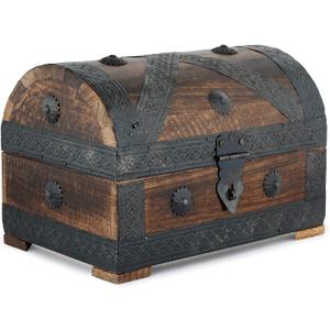 Ajuny Wooden Pirate Treasure Chest Jewelry Box  Handcrafted Vintage Keepsake Organizer with Shell Strips, Perfect for Necklaces, Earrings, and Trinkets, 9x6 Inch Gift Box