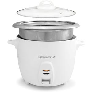Elite Gourmet ERC-2020 Electric Rice Cooker with Stainless Steel Inner Pot Makes Soups, Stews, Grains, Cereals, Keep Warm Feature, 20 Cups Cooked (10 Cups Uncooked), White
