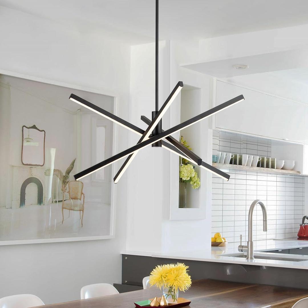 Y'INSP Black LED Chandeliers for Dining Room, 4-Lights Modern Pendant Light Fixture LED Embedded Hanging Lighting Fixtures for Kitchen Island Bedroom Living Room, 27.55inch