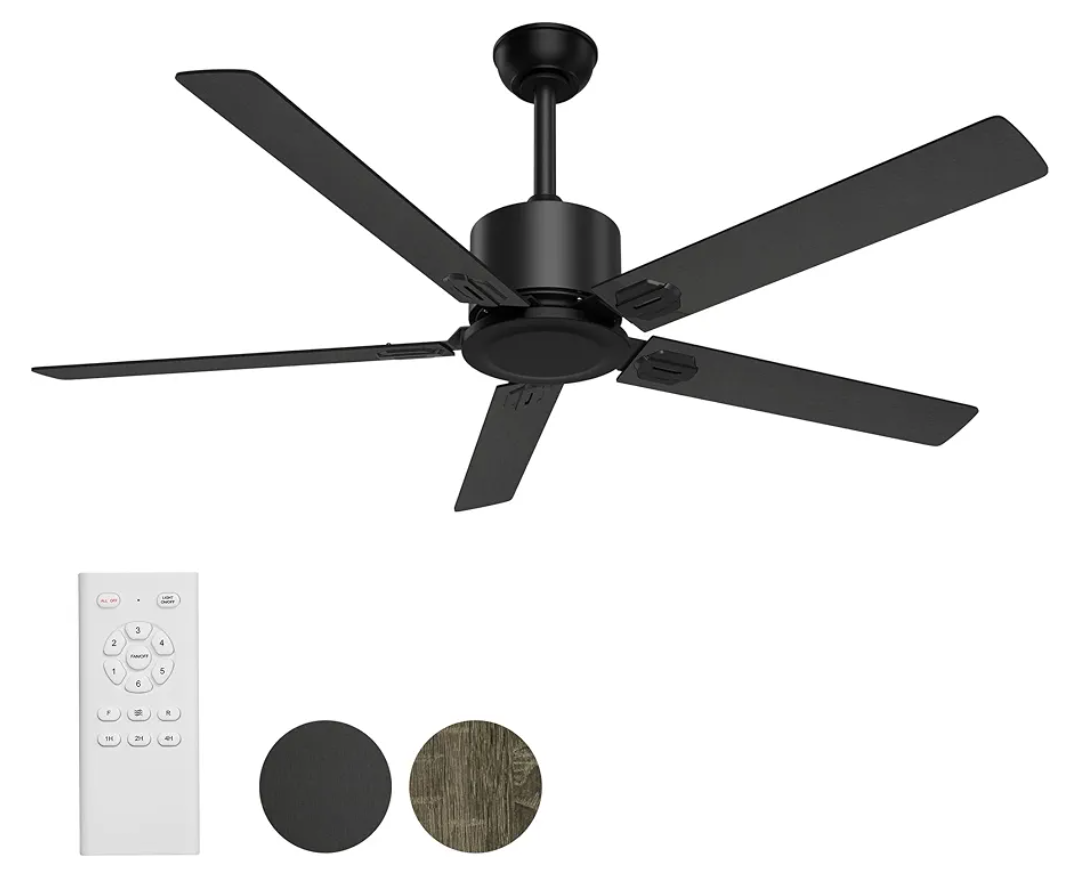 BECLOG Ceiling Fan with Remote Control, Ceiling Fans 52" Outdoor/Indoor with 6 Speeds Reversible DC Motor Ceiling Fans No Lights Modern Black for Kitchen, Living Room, Farmhouse, Patios