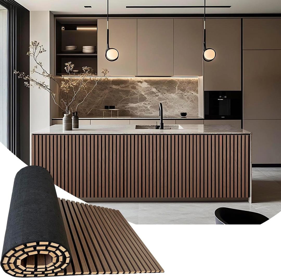 94.5 x 23.6 in Acoustic Wood Wall Panels,3D Flexible Soundproof Absorbing Panels,Wood Slat Walls for Interior Wall Decor (Brown)