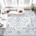 9x12 Area Rugs for Living Room: Washable Rug Vintage Large Rugs Soft Non Slip Low Pile Rug Floral Distressed Floor Carpet for Bedroom Dining Room Home Office (Blue,9'x12')