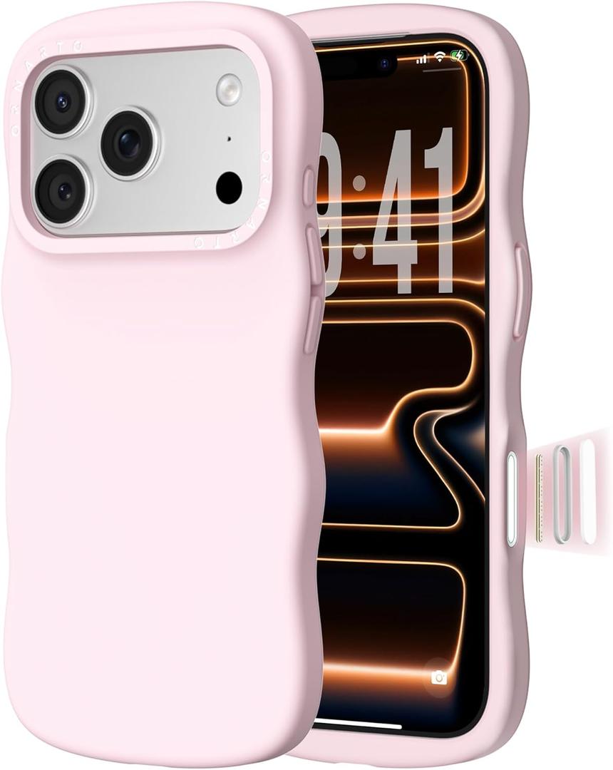 ORNARTO for iPhone 17 Pro Case 6.3", Wavy Liquid Silicone Shockproof Drop Protection Cover with Camera Control Button, Skin-Friendly Microfiber Lining  Chalk Pink