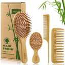 MRD Hair Brush Set, Natural Bamboo Comb Paddle Detangling Hairbrush, Wide-tooth and tail comb No Bristle, Suitable for Women Men and Kids Thick/Thin/Curly/Dry Hair Gift kit
