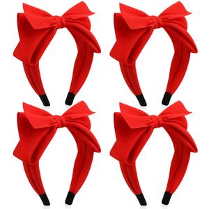 4 Pcs Christmas Headbands for Women Bow Headbands Red Green Pink Holiday Cute Big Bow Hair Hoops Hair Band Accessories Bulk for Christmas Women Girls Gifts (Red)