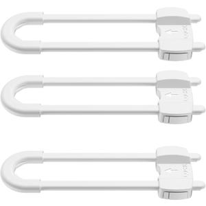 U-Shaped Baby Proof Cabinet Locks No Drilling Required, Adjustable Child Safety Latches for Cabinets Drawers Kitchen Doors, 3 Pack White
