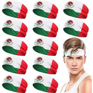 12 Pcs Mexico Country Flag Headbands Mexican Bandana with National Flag Headband Sweatbands for Men Women Sports