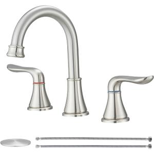 GENBONS Widespread Bathroom Faucets 3 Hole Brushed Nickel 8 Inch Faucet for Bathroom Sink Vanity RV Farmhouse Double Handles 3 Piece Faucets with Pop Up Drain