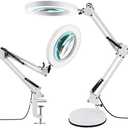 LANCOSC 2-in-1 Magnifying Glass with Light and Stand, 5X Real Glass Lens 3 Color Modes Stepless Dimmable, Adjustable LED Lighted Magnifier Desk Lamp with Clamp for Reading, Crafts, Close Works - White