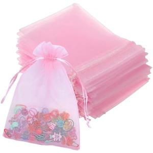 100pcs Organza Bags-Pink 3.94''x4.72''(10x12cm) Satin Drawstring Organza Pouch Wedding Party Festival, Christmas, Favor Gift Bag Jewelry Watch Bags