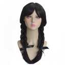 Black Braided Wigs with Bangs, Long Black Pigtails Cosplay Wig for Halloween Costume Anime Party (01)