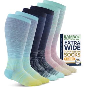 Pembrook 3 Pairs Plus Size Compression Socks Wide Calf - Bamboo Viscose Compression Socks for Women Wide Calf (XX-Large)
