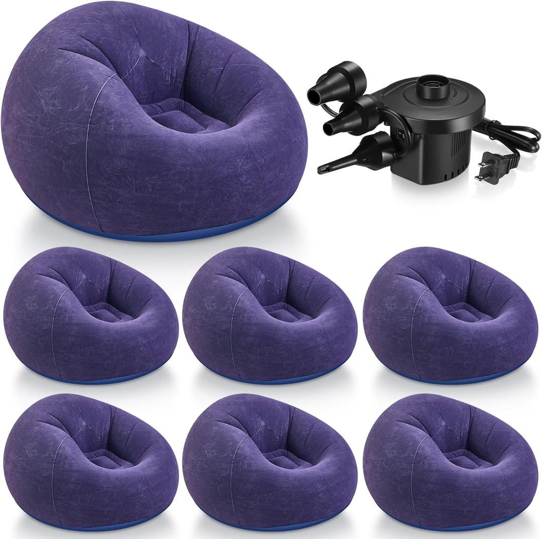 Realspring 6 9 12 Pcs Inflatable Bean Bag Chairs for Adults with Electric Air Pump, Blow up Couch Folding Portable Inflatable Couch Lazy Sofa for Outdoor Movie Night Camping(Blue,6 Pcs)