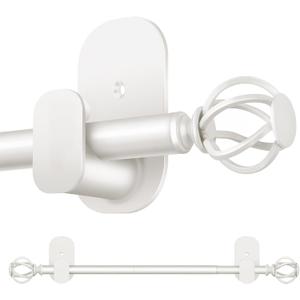 Curtain Rods No Drilling for Windows 32 to 58 Inch, 5/8 Inch Diameter No Drill Drapery Rod Set with Adhesive Brackets and Twiested Cage Finals, Bedroom Apartment Renter Friendly, white