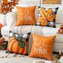 Artscope Fall Decorative Throw Pillow Covers 18x18 Inch Set of 4 Fall Gifts for Home Decor, Buffalo Plaid Autumn Pumpkin Maple Leaves Harvest Decoration Pillow Cases for Home Sofa Couch Decor-Orange A