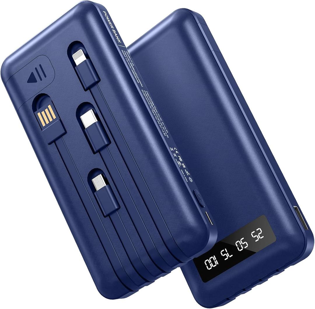 Portable Charger Power Bank with 4 Built in Cables,38800mAh 22.5W External Battery Pack, USB C Fast Charging, Travel Phone Charger for iPhone 17/16/15