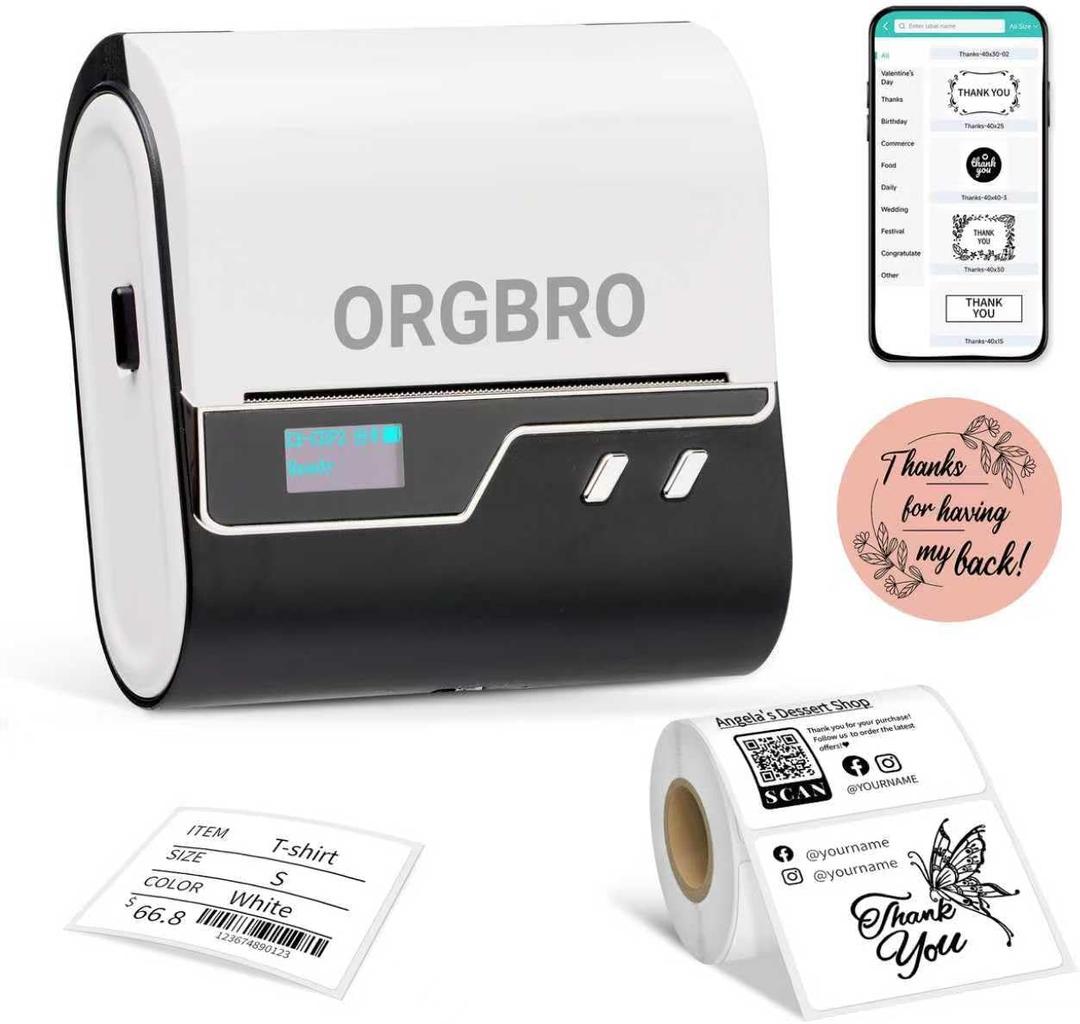 ORGBRO Z3 Label Maker Machine with Tape, 2-3 Inch Bluetooth Thermal Label Printer, Portable Sticker Printer for Small Business Office Home Organization Barcode Address, Compatible with Phones & PC