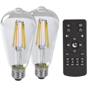 Smart LED Light Bulbs,Remote Control Light Bulb,ST64 Vintage Edison Bulbs with Remote Control,800LM 6W (60W Equivalent),E26 Base,Dimmable 2700K-6500K, 2-Pack(2 Bulbs+1 Remote)