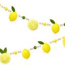 Lemon Decorations Pre-Strung Handmade Felt Yellow Sage Green Wool Felt Ball Wooden Beads Tassel Garland Banner for Lemon Themed Wedding Birthday Baby Shower Bridal Shower Lemonade Mantle Home Decor, 4.3×3.2 inches
