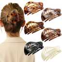 6 PCS Flat Hair Clips for Women, Tortoise Shell Flat Hair Clips, Flat Claws Clips for Thick Thin Hair, Hair Claw Clips with Secure Hold Double Inner Teeth, Lay Down Claw Clip, Classic Hair Barrettes