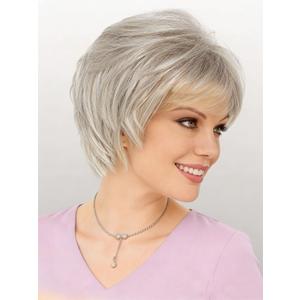 Platinum Blonde Pixie Cut Wig with Bangs Bob Wigs for White Women Natural Looking Synthetic Platinum Wig Layered Short Haircuts Wigs for Women with Thin Hair/Grey Hair Covery Daily Party Use
