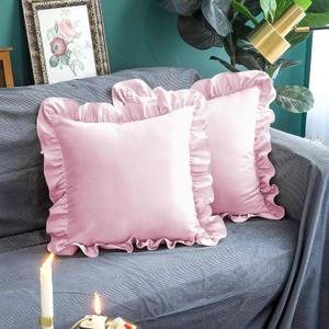 Microfiber Ruffle Pillow Shams Set of 2, 26X26  Solid Ruffled Fringe Design Covers  Soft & Breathable Unique Collection Decorative Cases  Baby Pink