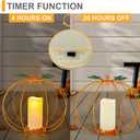 Halloween Light Up Pumpkin Lantern, 3 Pcs Metal Orange Pumpkin Candle Holders with Timer Flickering Yellow LED Candle Lights for Thanksgiving Halloween Harvest Fall Home Decor