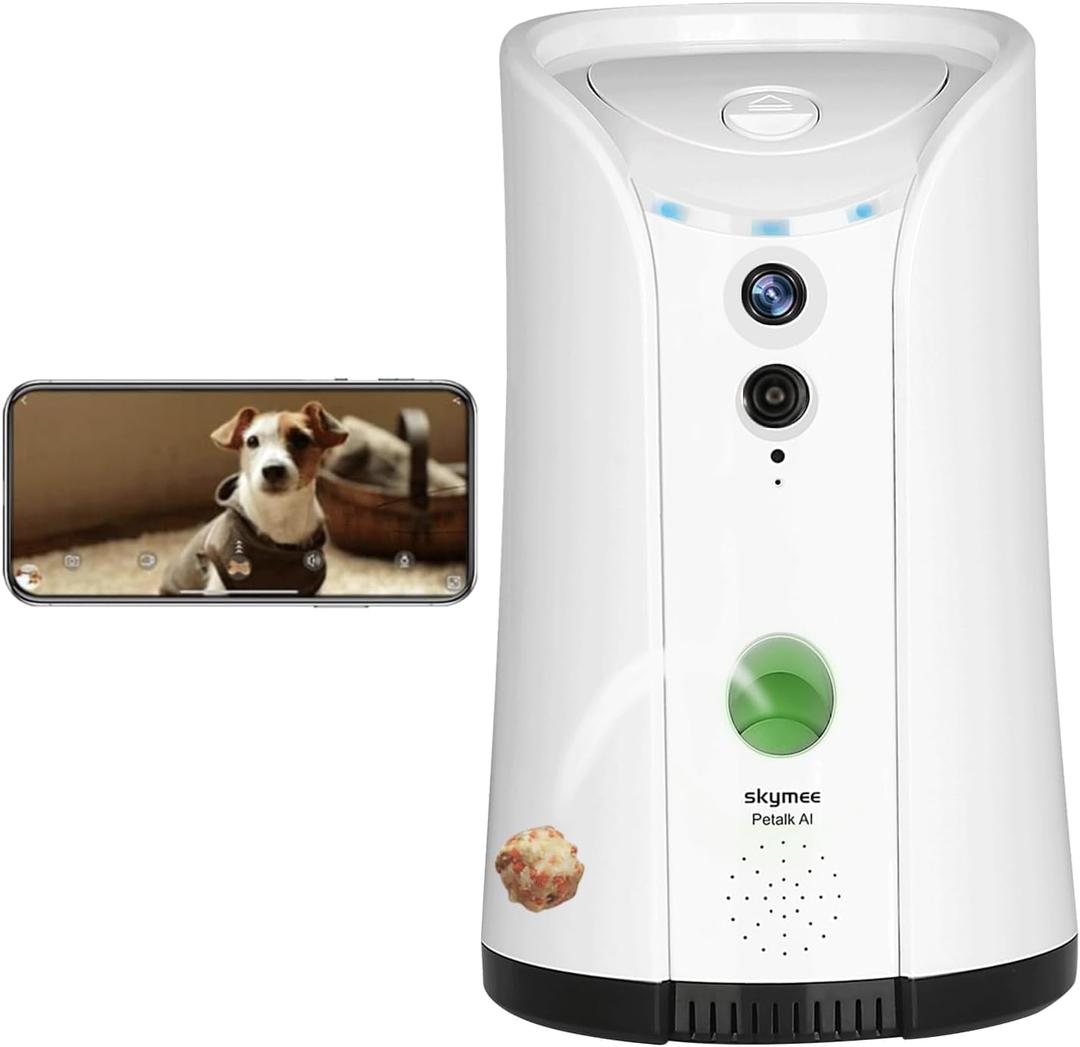 Dog Camera Treat Dispenser,WiFi Full HD Pet Camera with Two-Way Audio and Night Vision,Compatible with Alexa (2.4G WiFi ONLY) (Petalk AI)