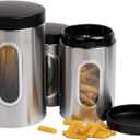 Mind Reader 3-Piece Canister Set, Kitchen Storage, Sugar, Coffee Container, Kitchen, 5"L x 5"W x 8.25"H, Silver and Black