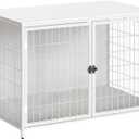 Dog Crate Furniture with Cushion, Wooden Dog Kennel with Double Doors, Heavy Duty Dog Cage for Small/Medium/Large Dogs, Indoor Dog House End Table, 39.4" L, White DCBW10701